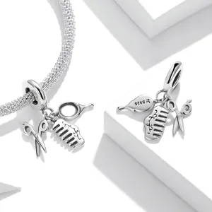 925 sterling silver hair stylist pendant set with scissors, comb and mirror charms
