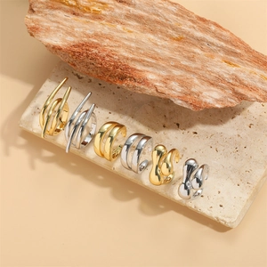 Double-layer minimalist 14K gold plated adjustable open rings in gold and silver finishes