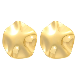 Close-up of 18K gold plated stainless steel earrings with irregular wavy metal texture