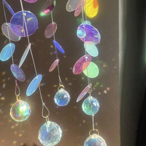 Rainbow maker suncatcher with colorful sequins and faceted crystal ball pendant