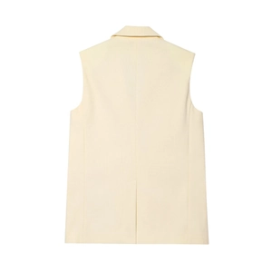 Vue arrière d'un gilet sans manches crème minimaliste avec fente et texture en lin