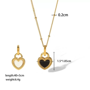 Fashionable titanium steel necklace with double heart pendants in gold finish