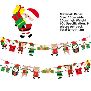 Detail of Christmas paper banner featuring Santa and reindeer with 15x20cm dimensions