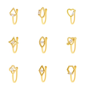 Nine-piece set of gold U-shaped non-piercing nose clips with geometric zircon accents