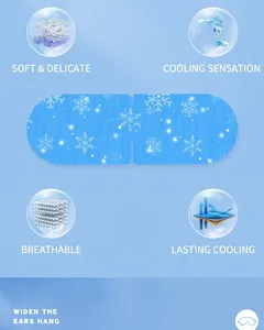 Detail of blue cooling eye mask with snowflake patterns and wide elastic ear loops
