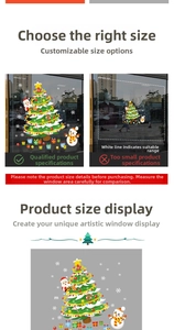 Detailed view of Christmas window decals featuring Santa, snowman, and tree designs