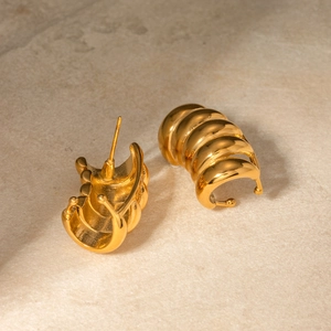 18K gold plated multi-layer ribbed hoop earrings with a vintage croissant design