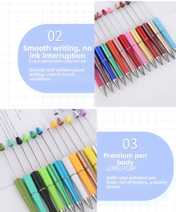 Detailed macro view of colorful polished metal beaded pens with sleek long barrels