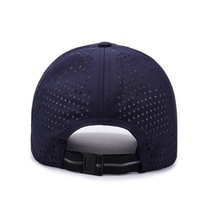 Navy blue quick-dry sun hat with diamond-perforated vents and adjustable back strap