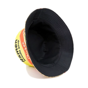Detail view of the ramen noodle soup pattern on the creative cotton bucket hat