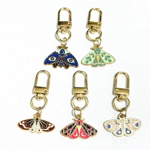 Moth Pendant Keychain Zinc Alloy Enamel Celestial Moon Star Butterfly Keyring For Women Handbag Accessories Vintage