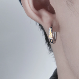 Men Hoop Earring Copper Gold Plated Flame Lava Texture Minimalist Punk Hip Hop Style Jewelry Fashion Accessory