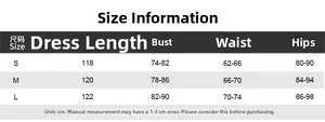 Size chart for halter cutout slit dress showing measurements for S, M and L sizes