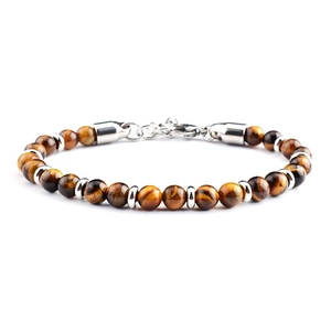 Tiger eye stone beaded bracelet with silver metal spacers and secure lobster clasp closure