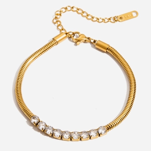 Bracciale classico in acciaio inossidabile placcato oro 18K con zirconi bianchi lucidi