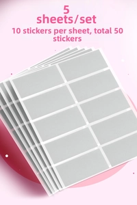 Detailed view of rectangle silver scratch-off stickers, 5 sheets with 50 pieces total