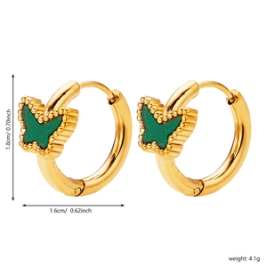 Detailed view of gold butterfly earrings with dimensions 1.8x1.6cm and 4.1g weight