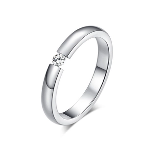 Polished 4mm 316L titanium steel ring with tension-set round cubic zirconia stone