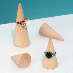 Cone-shaped solid wood ring display stand set for creative jewelry counter presentation