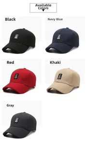Selection of classic baseball caps in five colors including black, navy, and khaki