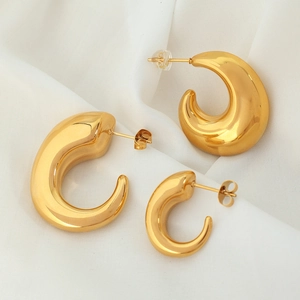 18K Gold Plated Stainless Steel Chunky C Shape Hoop Earrings French Minimalist Hollow Geometric Jewelry For Women