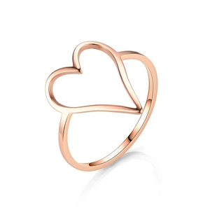 Elegant rose gold titanium steel heart ring with hollow minimalist design on white background