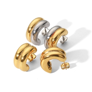 Minimalistische zweischichtige C-förmige Ohrringe aus 18K vergoldetem Edelstahl in Bicolor