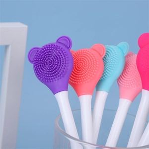Double Ended Silicone Face Mask Brush And Facial Cleansing Scrubber Tool With Bear Head Shape Soft Bristles Portable Cute