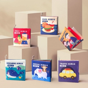 Set of 6 educational soft baby cloth books with colorful animal and fruit themes