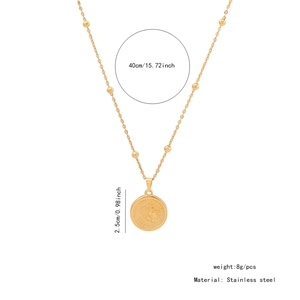 Detail view of 40cm stainless steel beaded necklace with 2.5cm coin portrait pendant