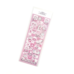 Detailed pink laser stickers with nurse cat motifs and medical icons on white background