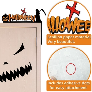 Décoration d'angle de porte Halloween avec toile d'araignée pailletée et autocollants de citrouille