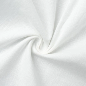 Detailed macro view of white cotton linen fabric texture on the summer shirt dress