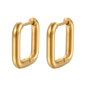 Minimalist geometric square hoop earrings in polished gold finish for a trendy look