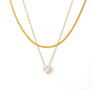 Titanium Steel Heart Zirconia Pendant Necklace For Women Elegant Snake Chain Gold Plated Minimalist Ins Jewelry Gift
