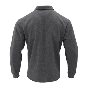 Detailed back view of dark grey heavy cotton tactical jacket showing premium fabric texture