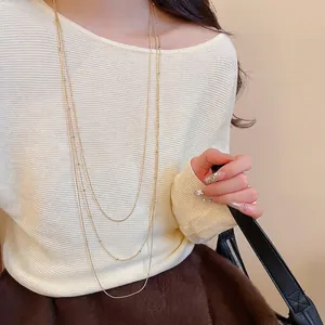 Elegant gold multi-layer long tassel necklace with delicate beads for women
