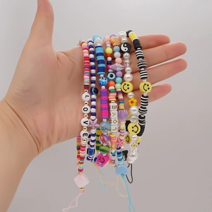 Cordon Telephone Künstliche Perle Acrylique Argile Polymere Fruit Mauvais Oeil Coeur Etoile Anti Perte Chaine Telephone Dragonne
