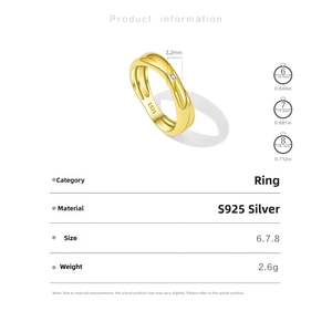 Detailed size specifications for S925 sterling silver wavy ring with micro-set zircon