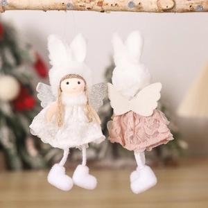 Christmas Angel Doll Hanging Ornament Plush Lace Sequin Wings Antler Rabbit Ear Design Festive Home Tree Decoration