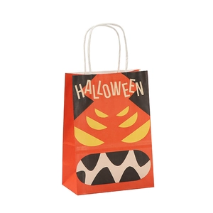 Creative Halloween kraft paper gift bags with monster faces and sturdy handles