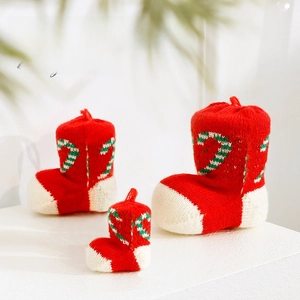 Knitted Christmas Stocking Ornaments Mini Boot Hanging Decorations Polyester Foam Candy Cane Pattern Holiday Tree Decor