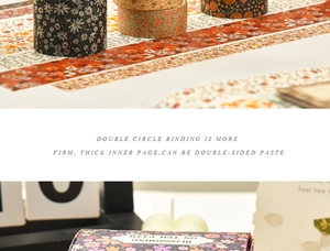 Vertical montage of vintage floral washi tape set and decorative packaging details