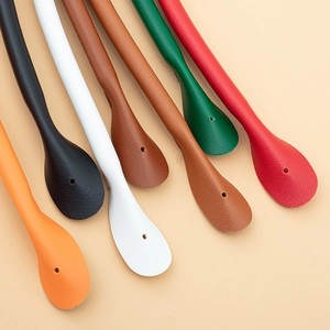 Bag Handle DIY Replacement PU Leather Round Strap With Holes Litchi Grain For Handbags Luggage Tote
