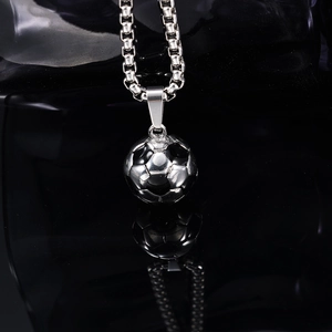 Minimalist silver football pendant necklace with stainless steel box chain for sports fans