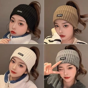 Knitted Ribbed Headband For Women Sporty Letter Label Hair Band Elastic Wide Turban Headwrap For Face Washing Daily Style