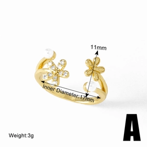 Detailed size chart of gold flower pearl ring showing 11mm diameter and 17mm inner diameter