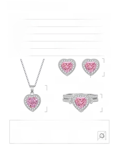 Spécifications du set de bijoux en argent S925 avec diamants carbone taille cœur