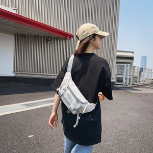 Minimalist white nylon crossbody chest bag with adjustable strap for men and women