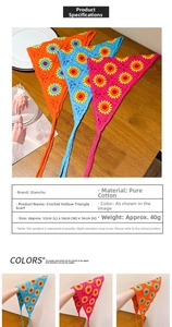 Spécifications de taille pour bandeau triangle en coton au crochet avec tournesols